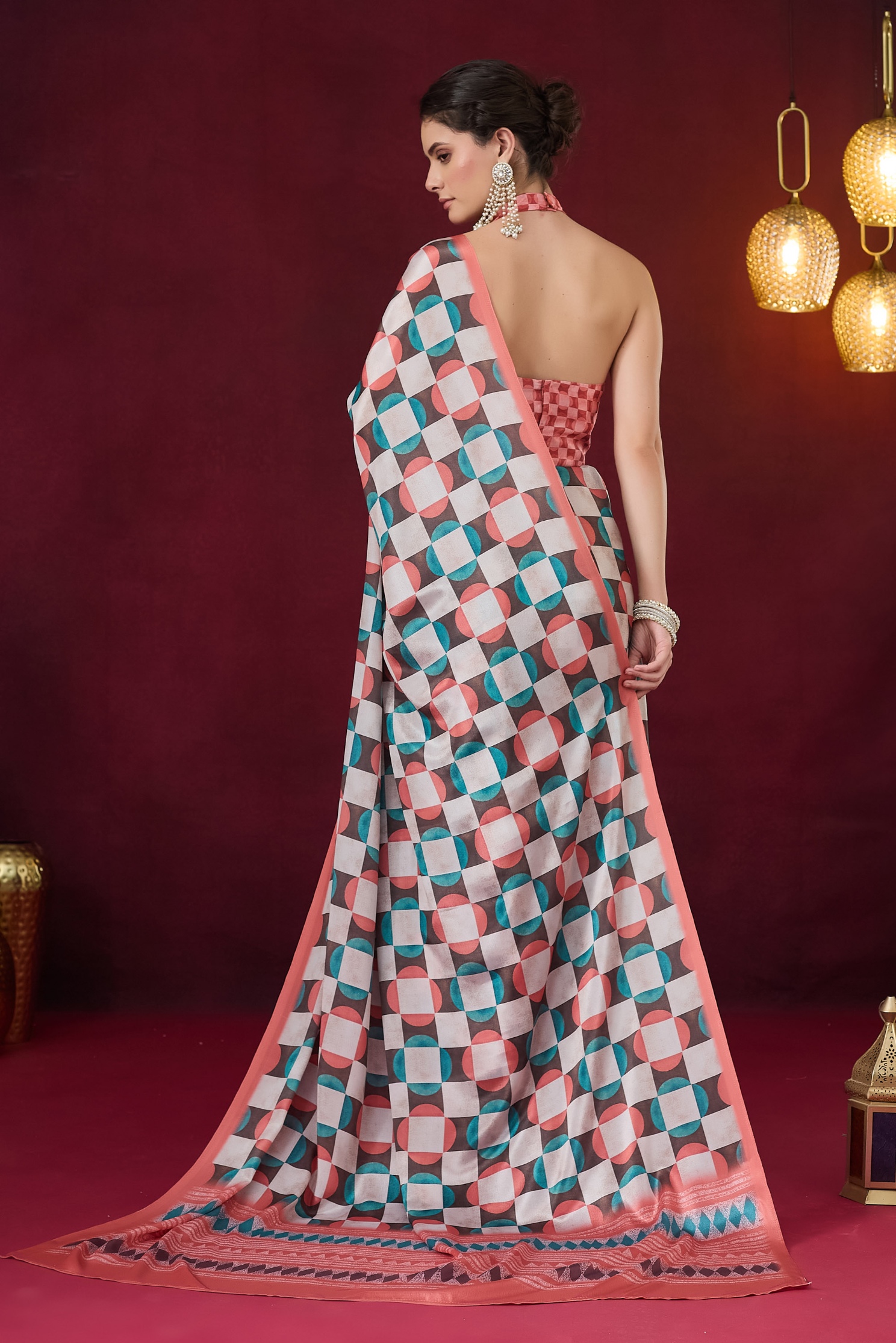 Orange Geometric Ready To Wear Saree — alternate view