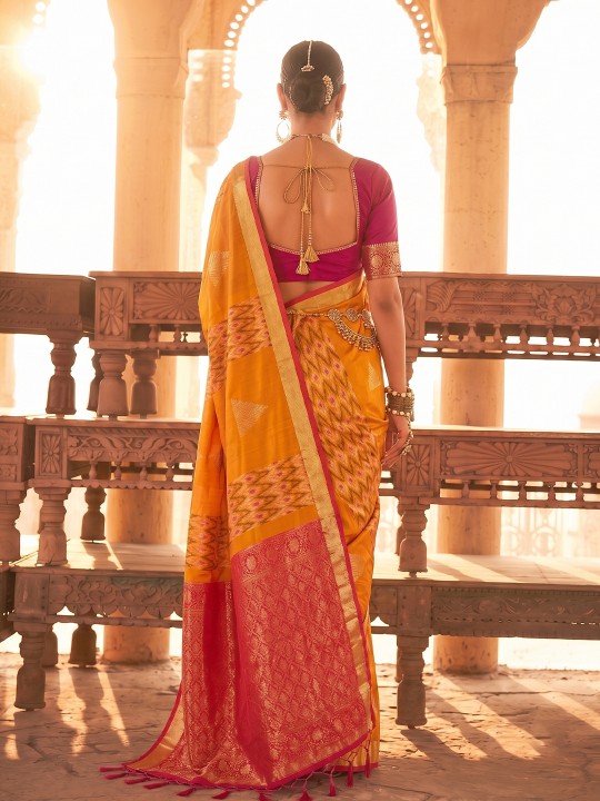 Orange Geometric Woven Designer Soft Silk Saree