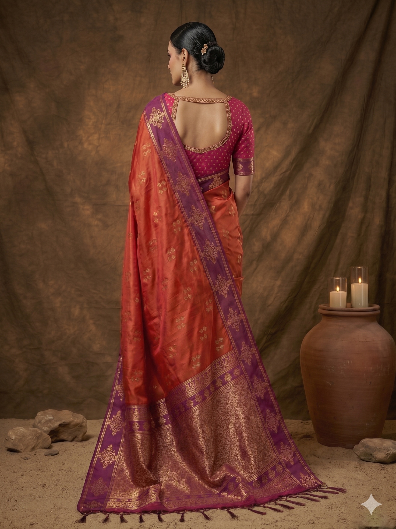 Orange Geometric Woven Soft Silk Saree — alternate view