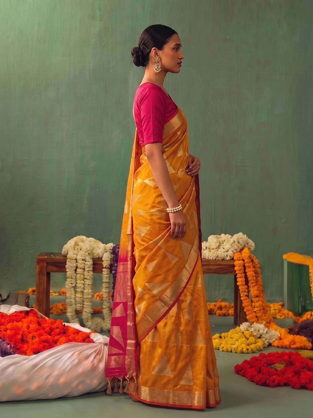 Orange Geometric Woven Zari Soft Silk Saree