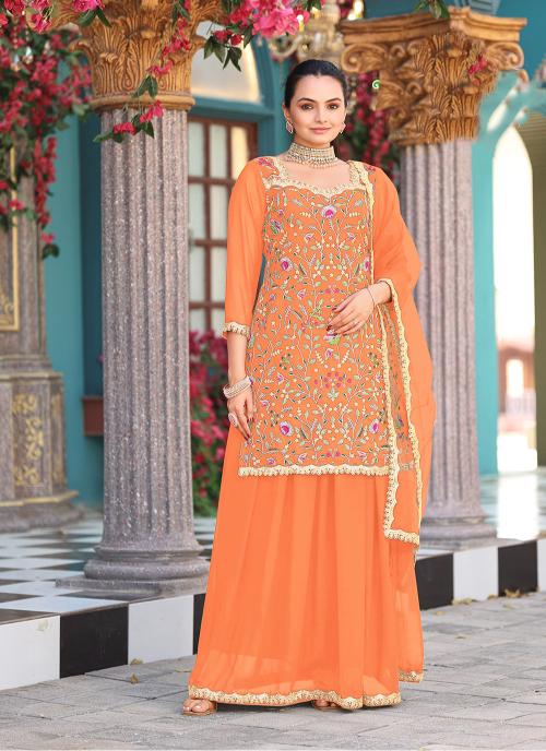 Orange Georgette Palazzo Skirt Suits