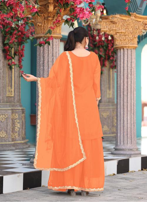 Orange Georgette Palazzo Skirt Suits — alternate view