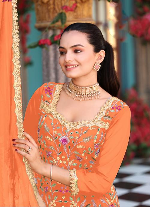 Orange Georgette Palazzo Skirt Suits
