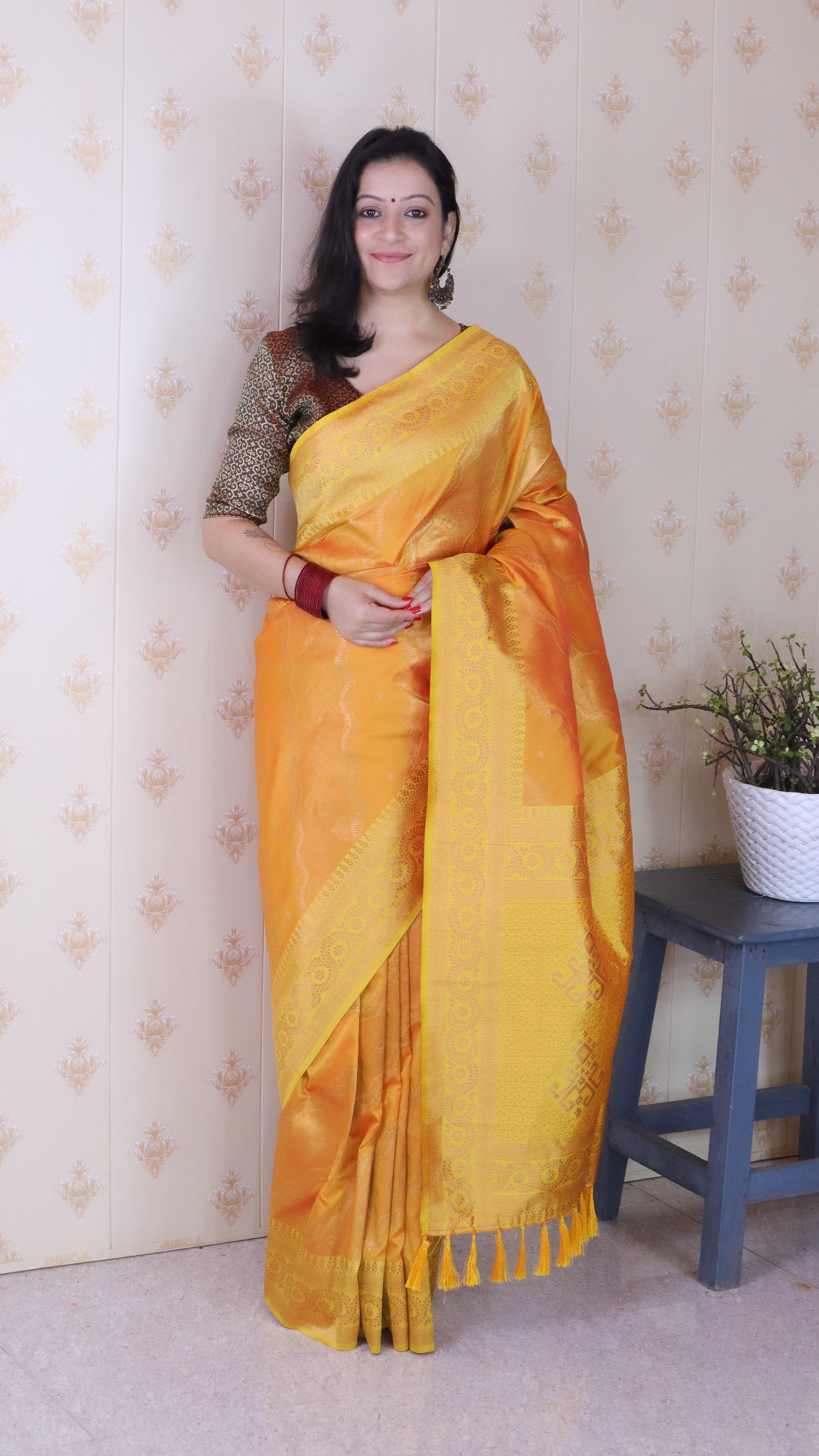 Orange Green Soft Silk Zari Designer Saree