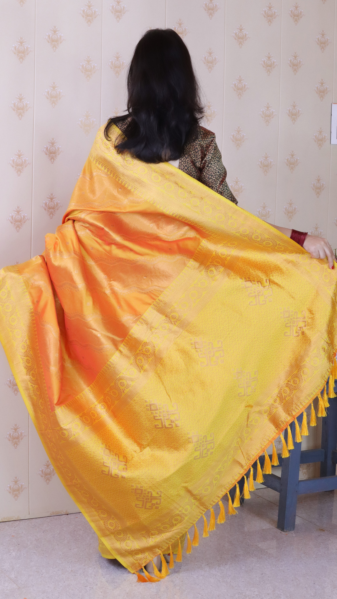 Orange Green Soft Silk Zari Designer Saree — alternate view