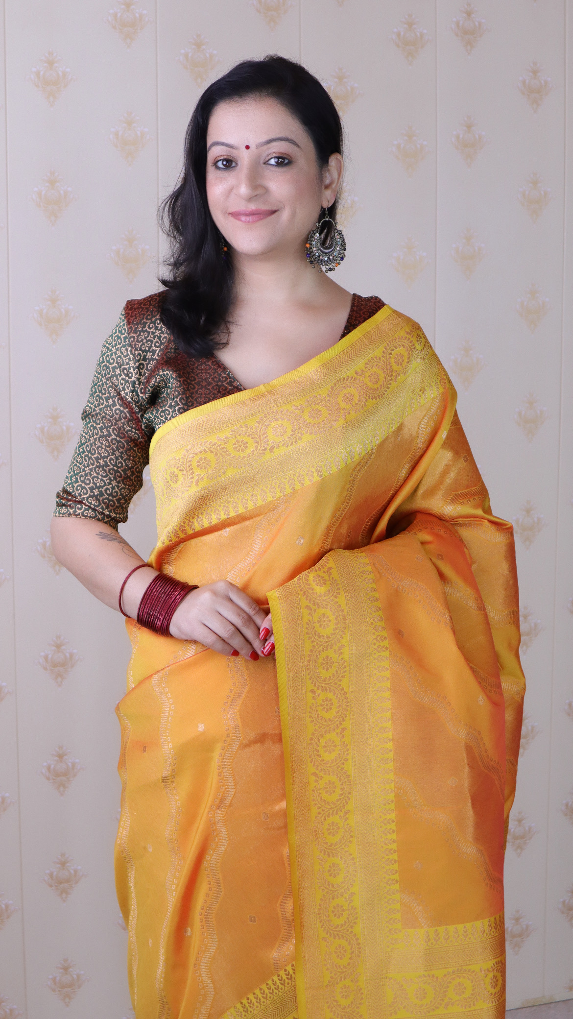 Orange Green Soft Silk Zari Designer Saree