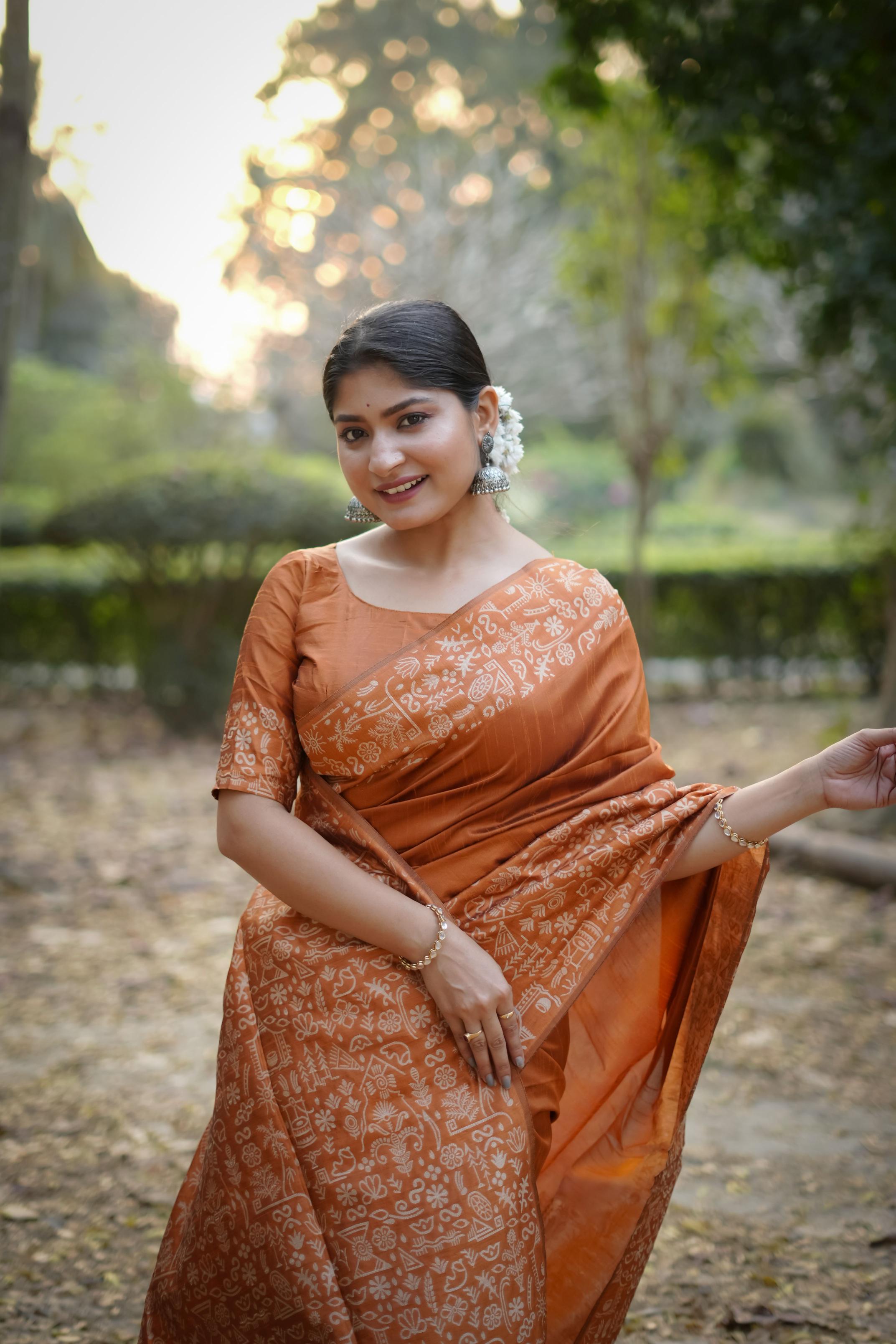 Orange Handloom Raw Silk Saree — alternate view
