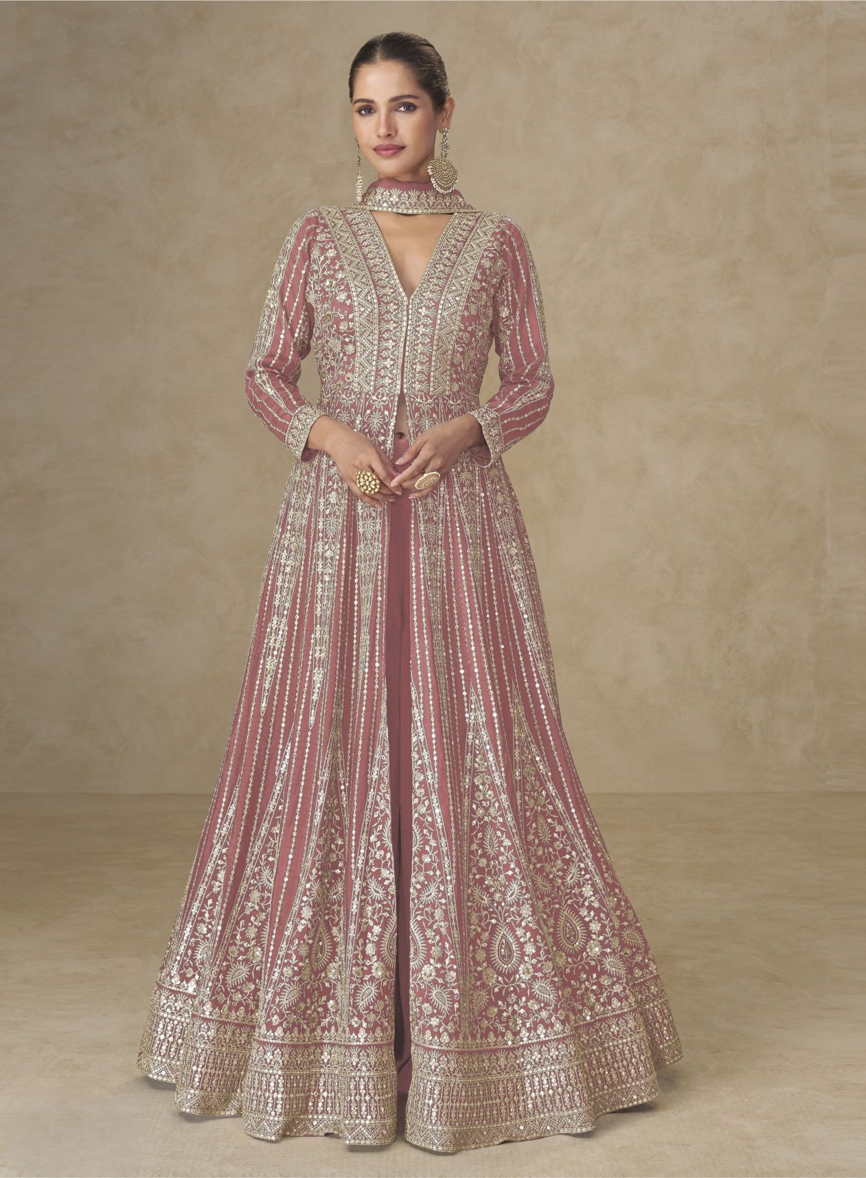 Orange Heavy Embroidered Chinon Anarkali Suit