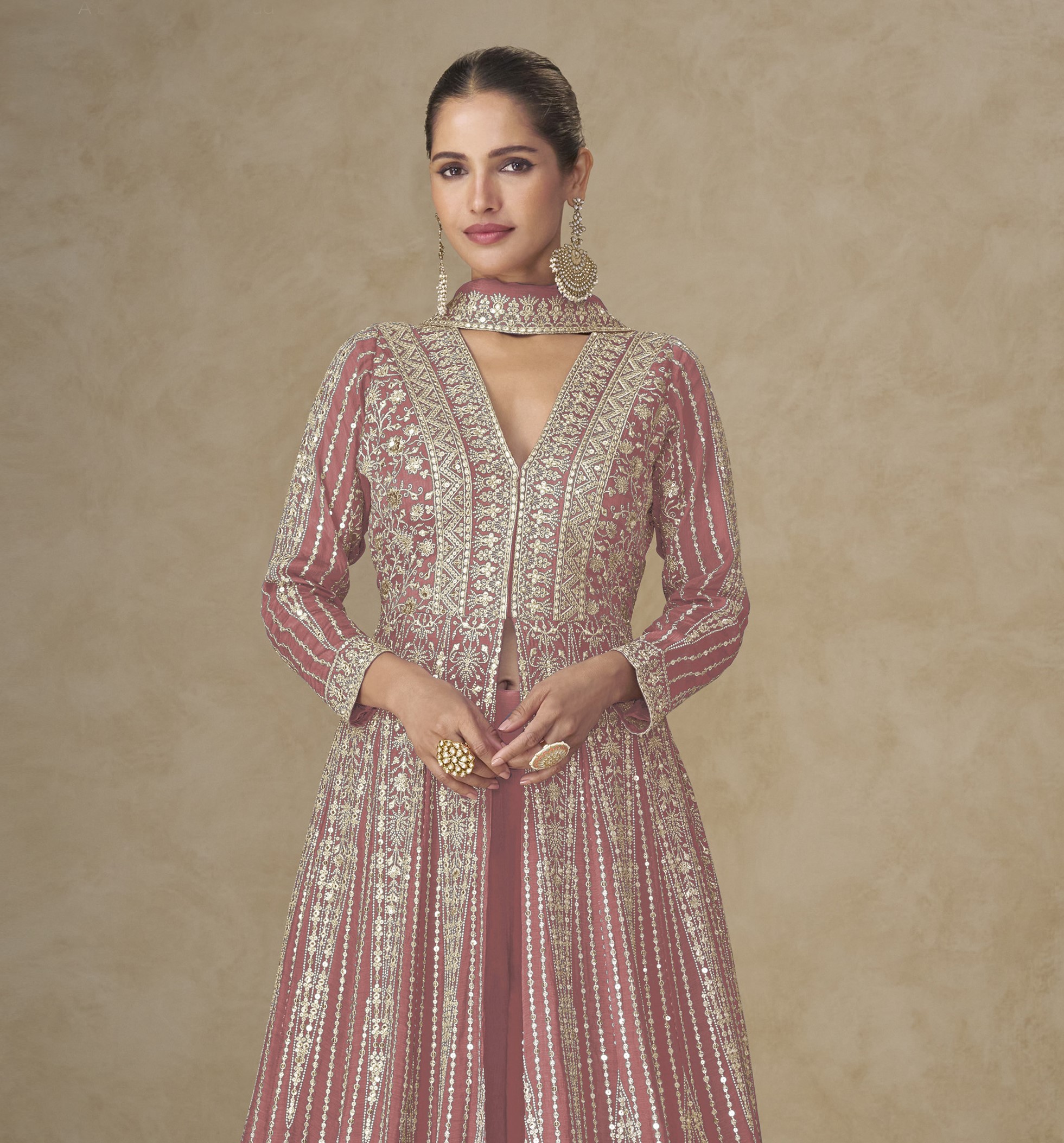 Orange Heavy Embroidered Chinon Anarkali Suit — alternate view