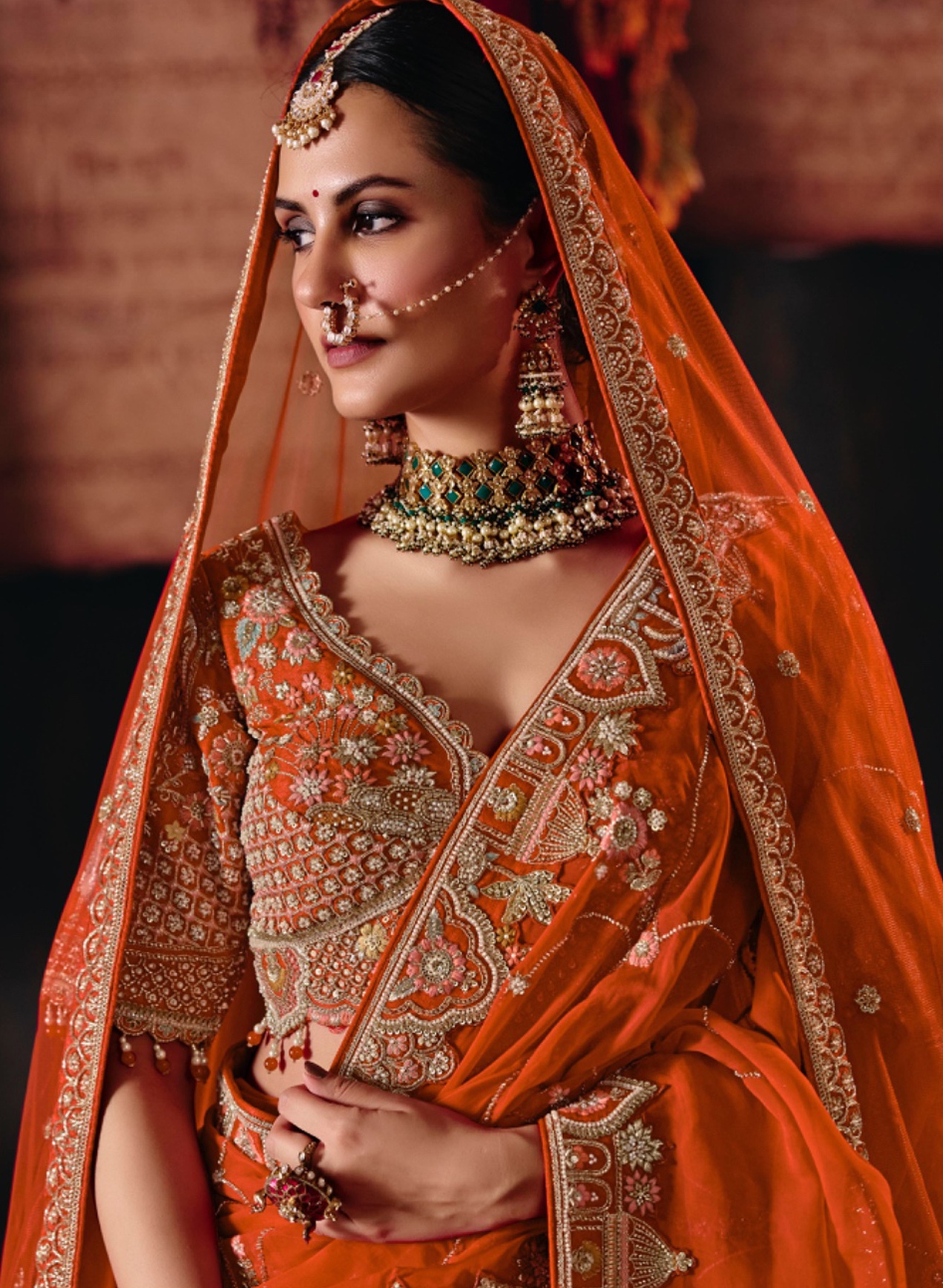 Orange Heritage Silk Flared Lehenga Choli