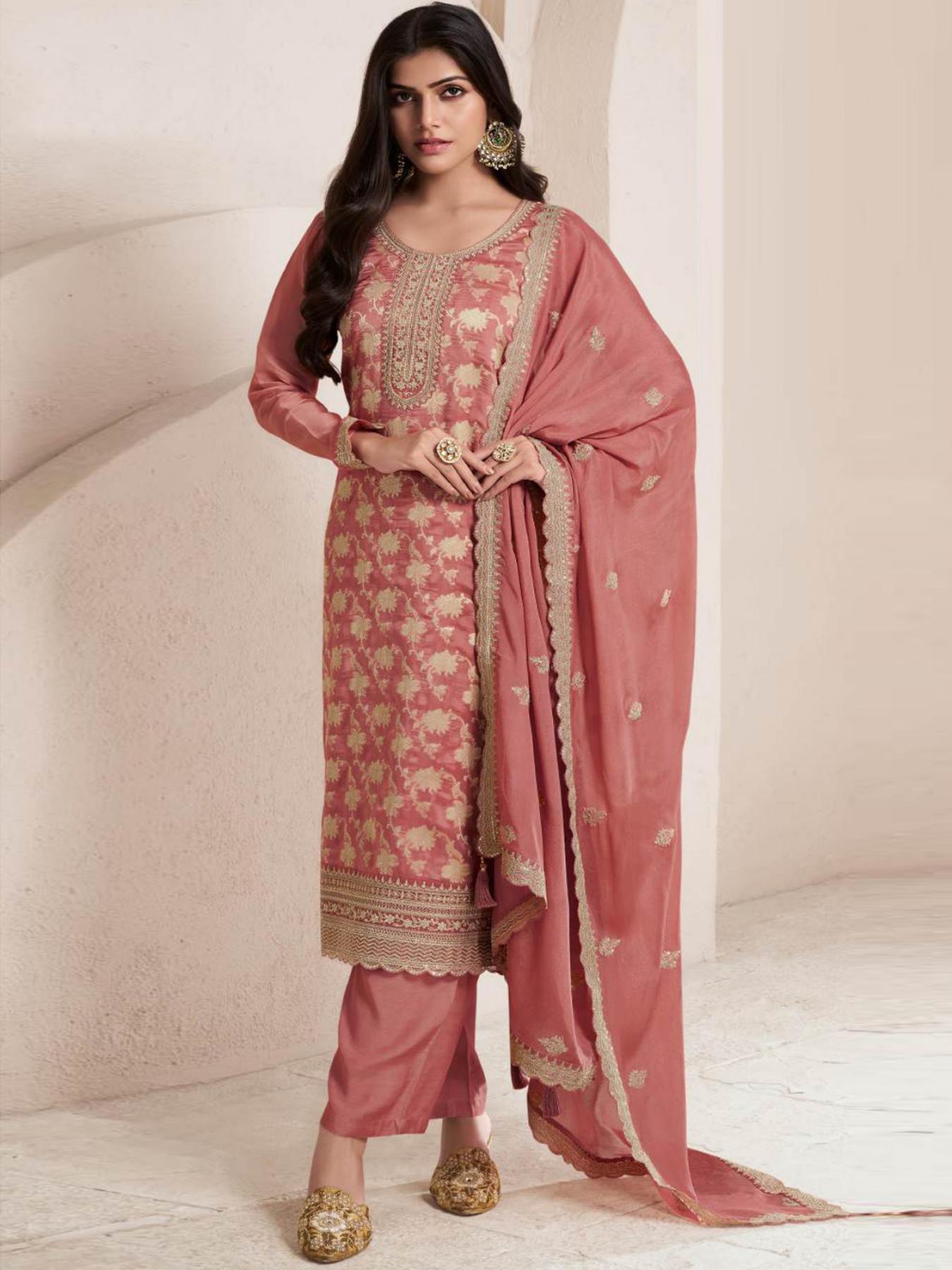 Orange Jacquard Sharara Suits
