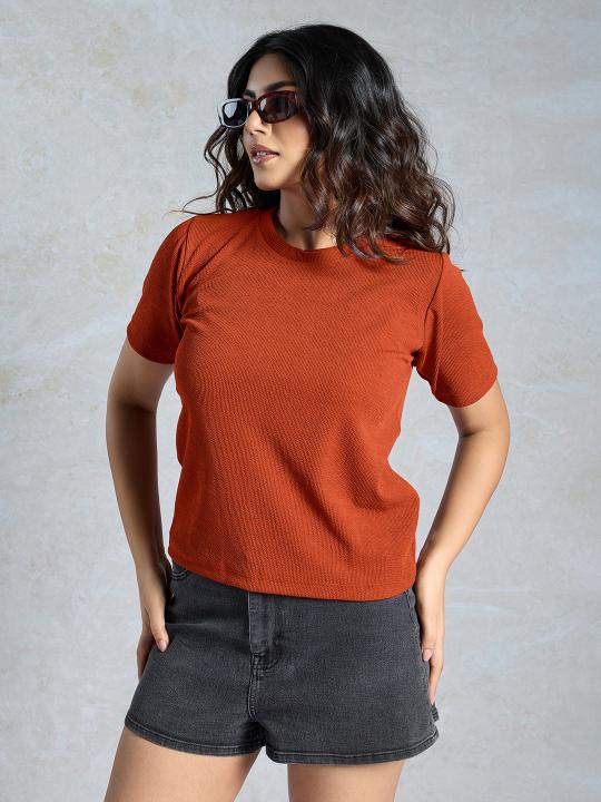 Orange Knitted Casual T-Shirt