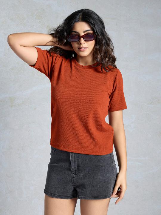 Orange Knitted Casual T-Shirt