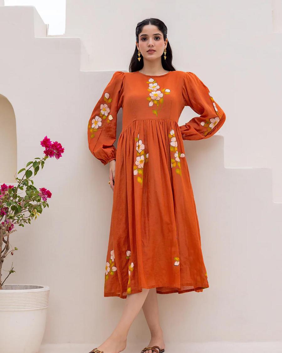 Orange Kota Checks Designer Digital Printed