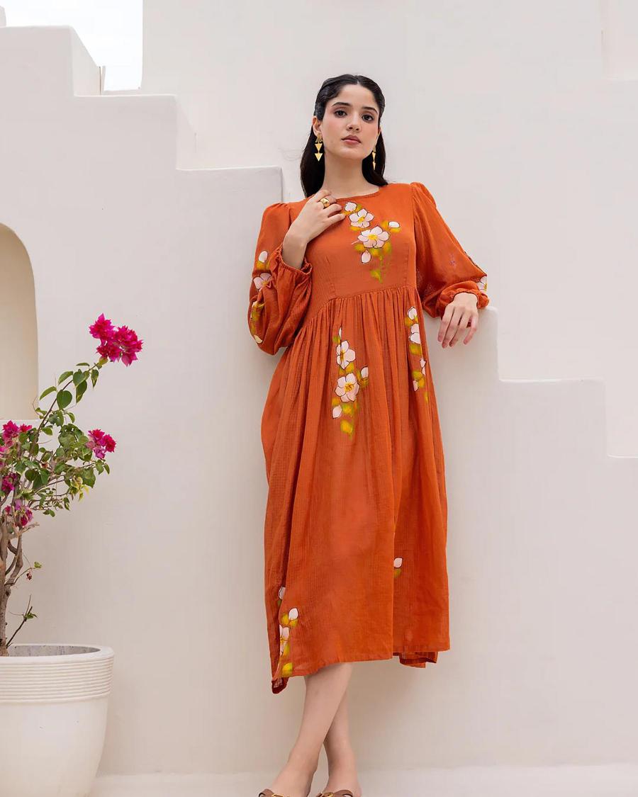 Orange Kota Checks Designer Digital Printed — alternate view