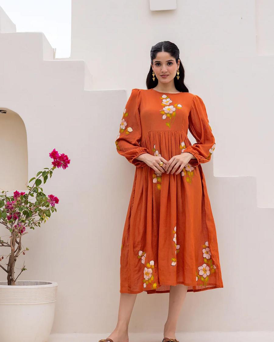 Orange Kota Checks Designer Digital Printed