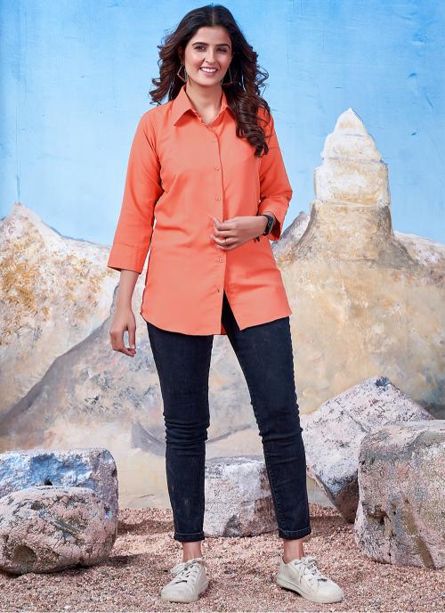 Orange Maaza Cotton Readymade Shirt