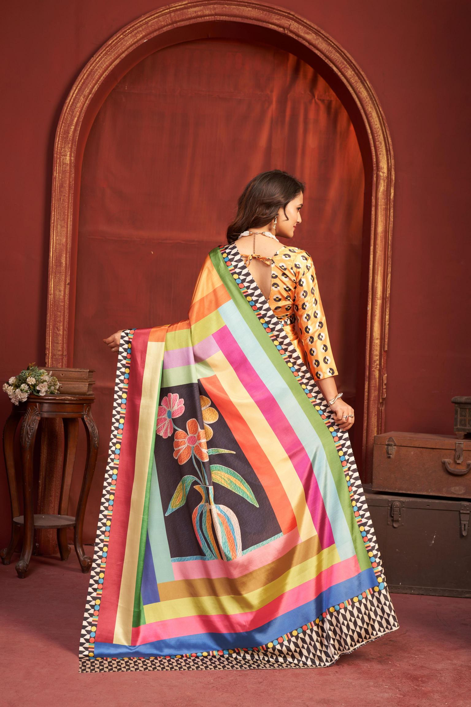 Orange Malai Crepe Silk Saree — alternate view