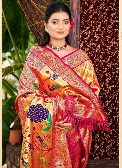Orange Maroon Kanjivaram Silk Saree — alternate view