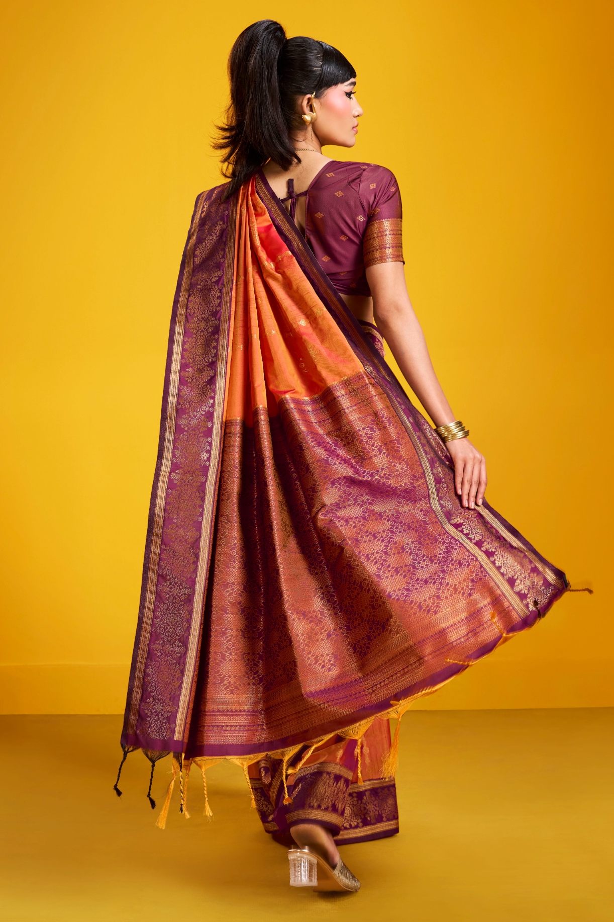 Orange Mughal Zari Pure Silk Saree — alternate view