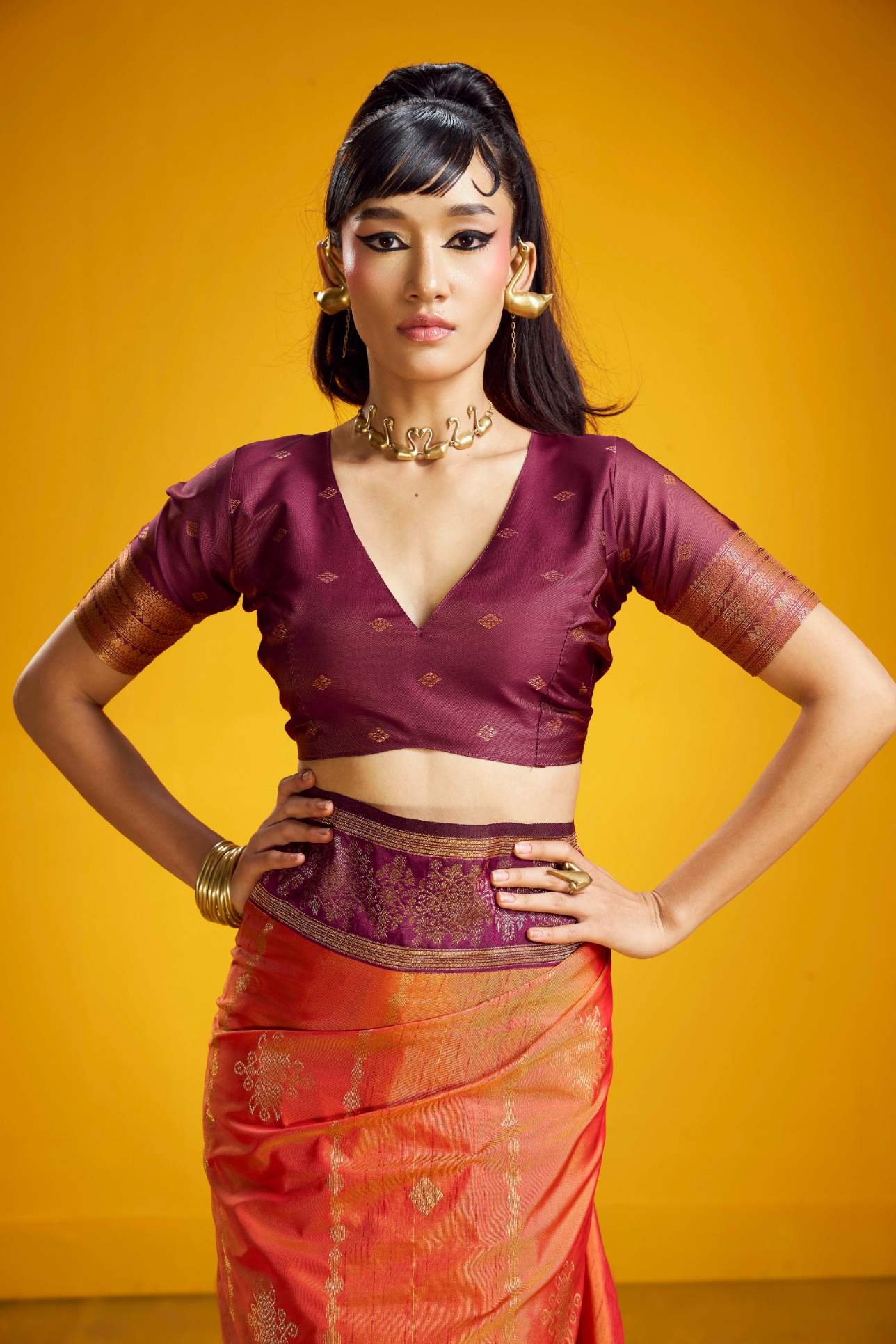 Orange Mughal Zari Pure Silk Saree