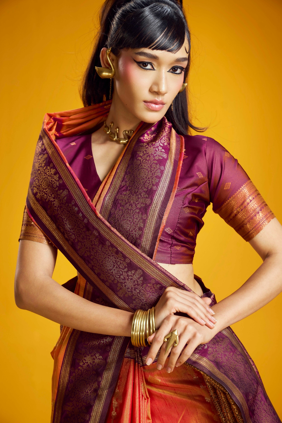 Orange Mughal Zari Pure Silk Saree