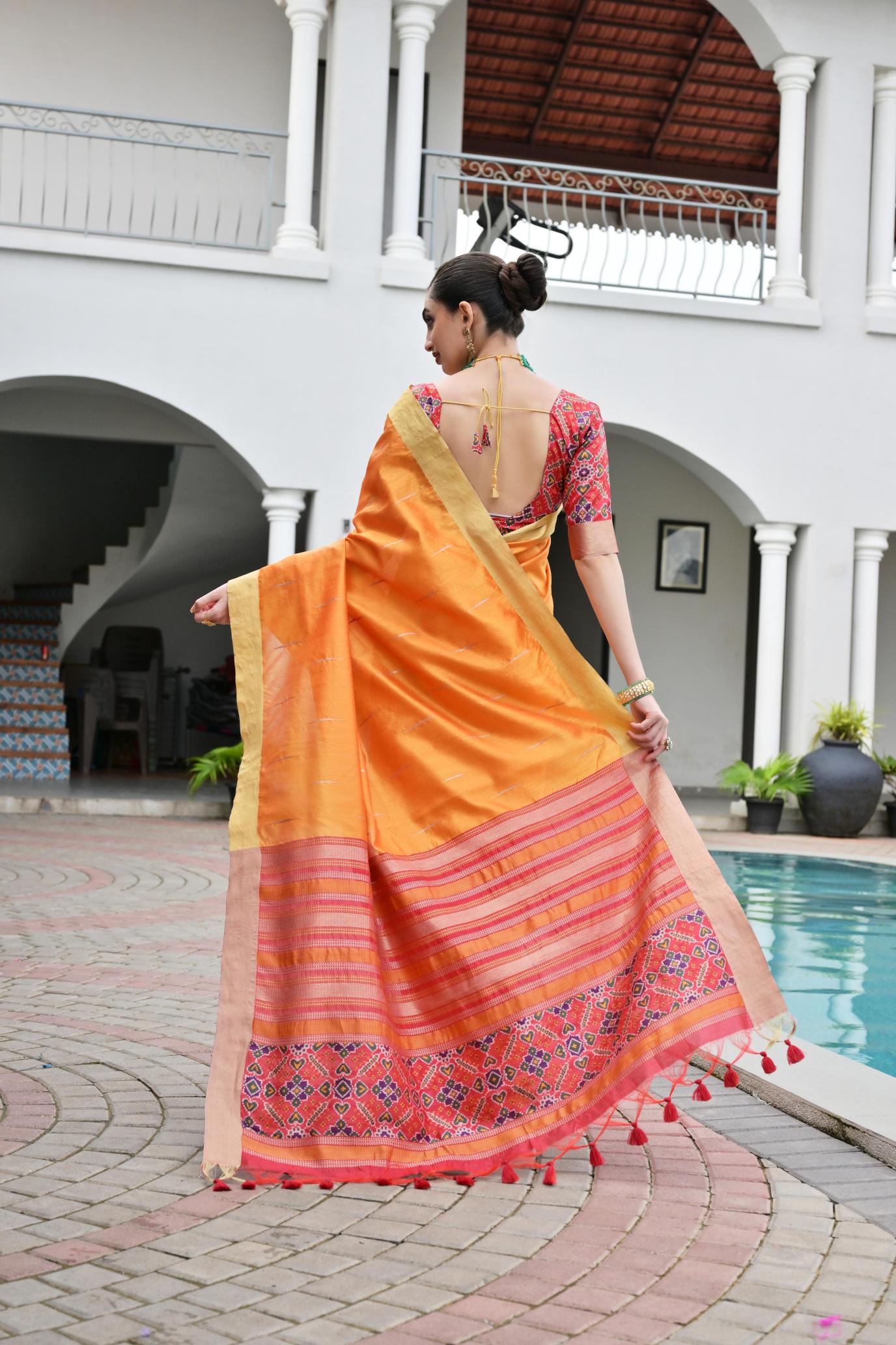 Orange Multy Khadi Raw Silk Saree — alternate view
