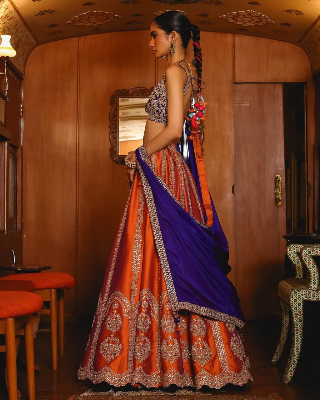 Orange Paisley Sequins Silk Lehenga Choli — alternate view