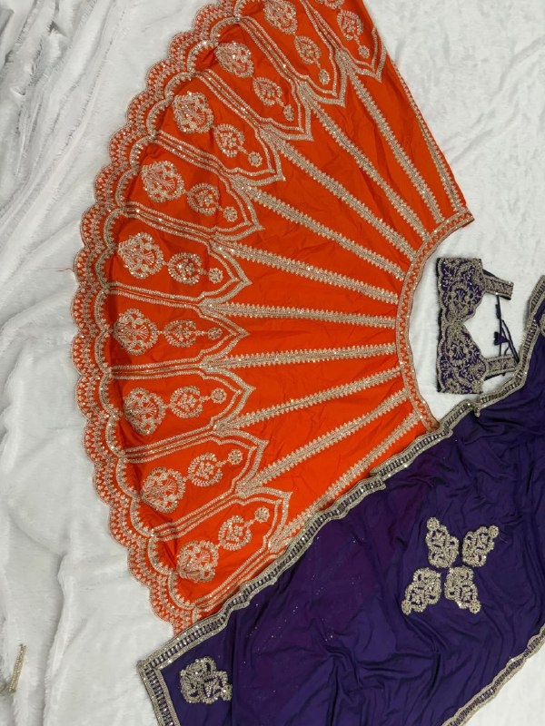 Orange Paisley Sequins Silk Lehenga Choli
