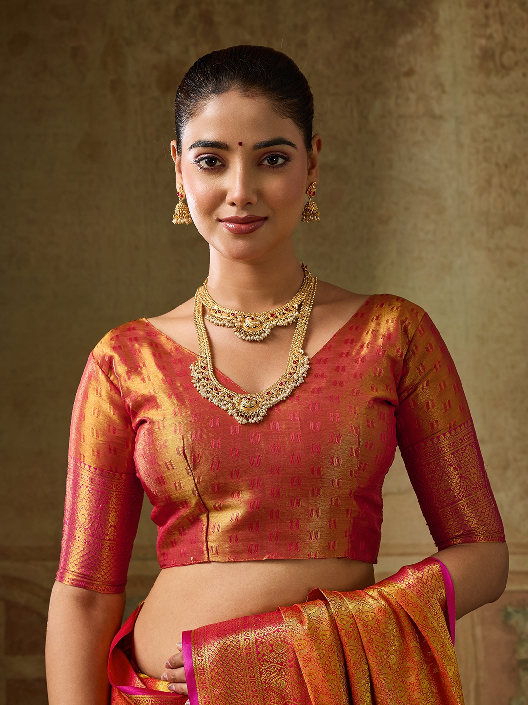 Orange Paisley Zari Work Kanchivaram Silk Saree