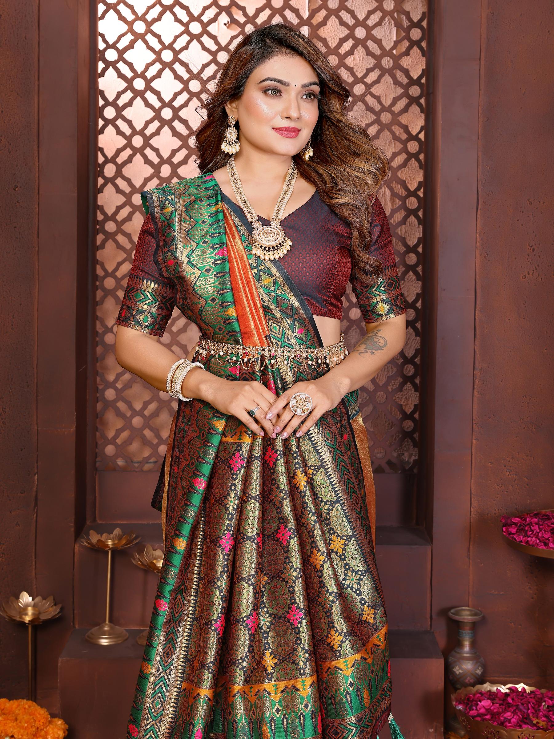 Orange Paithani Banarasi Tissue Silk Saree