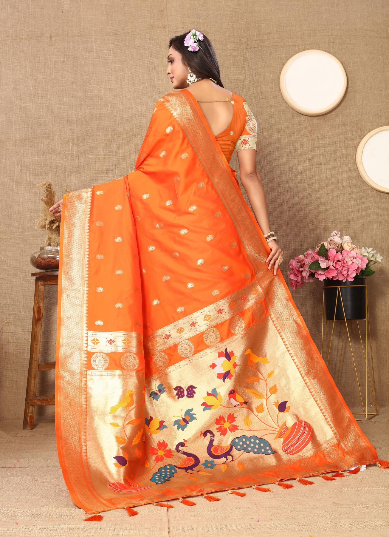 Orange Paithani Silk Saree — alternate view