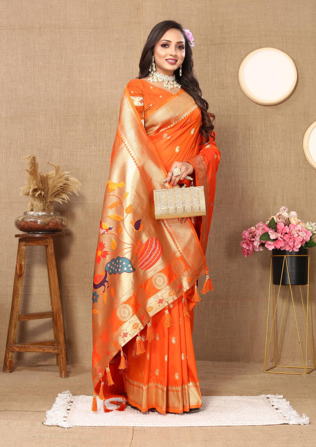 Orange Paithani Silk Saree