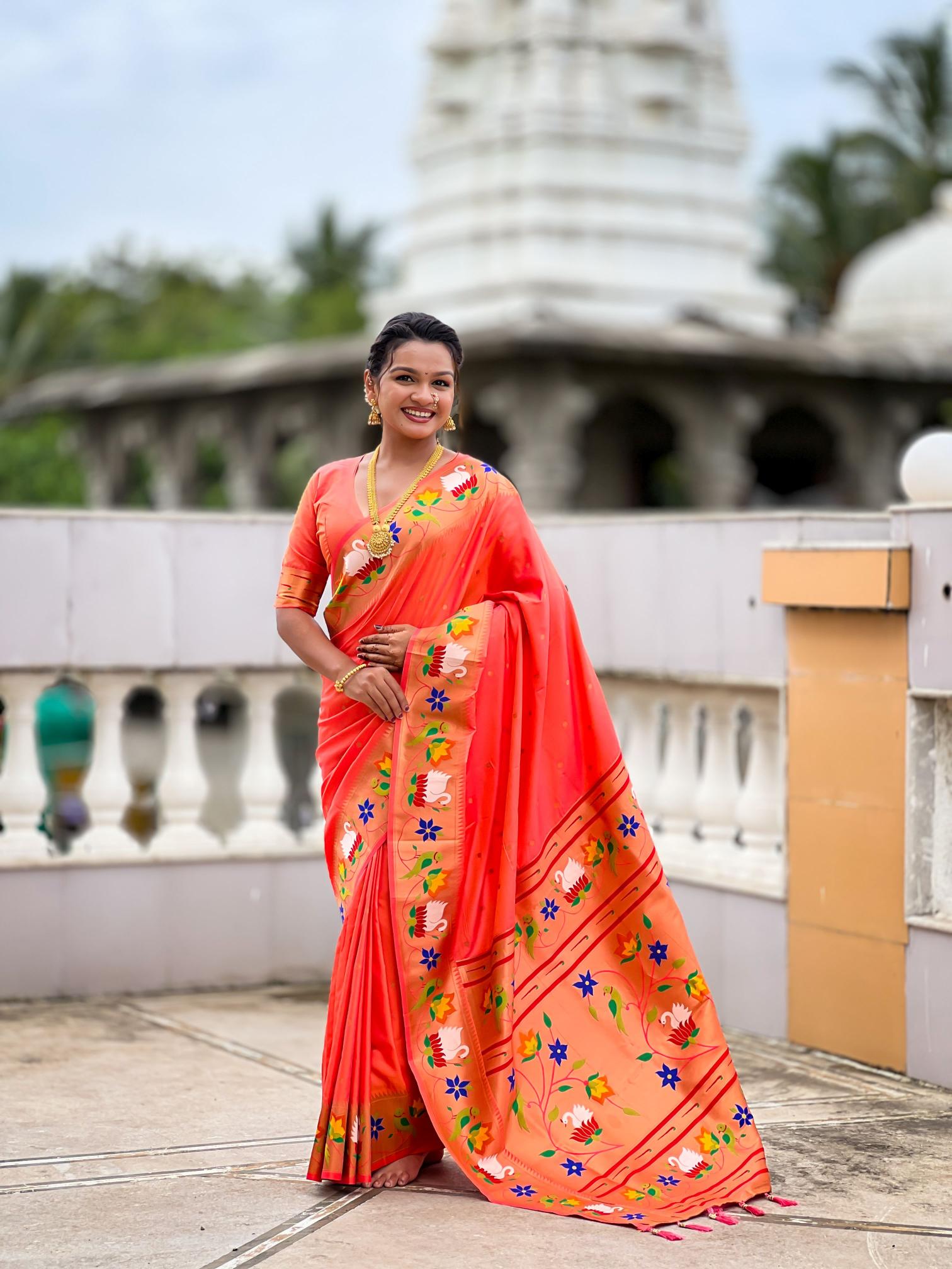Orange Paithani Silk Saree
