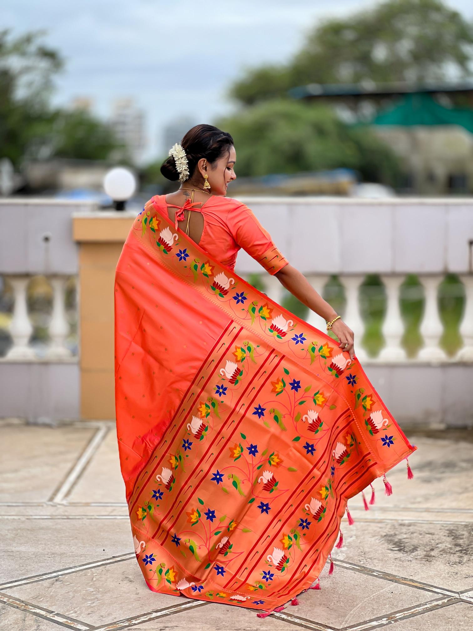 Orange Paithani Silk Saree — alternate view