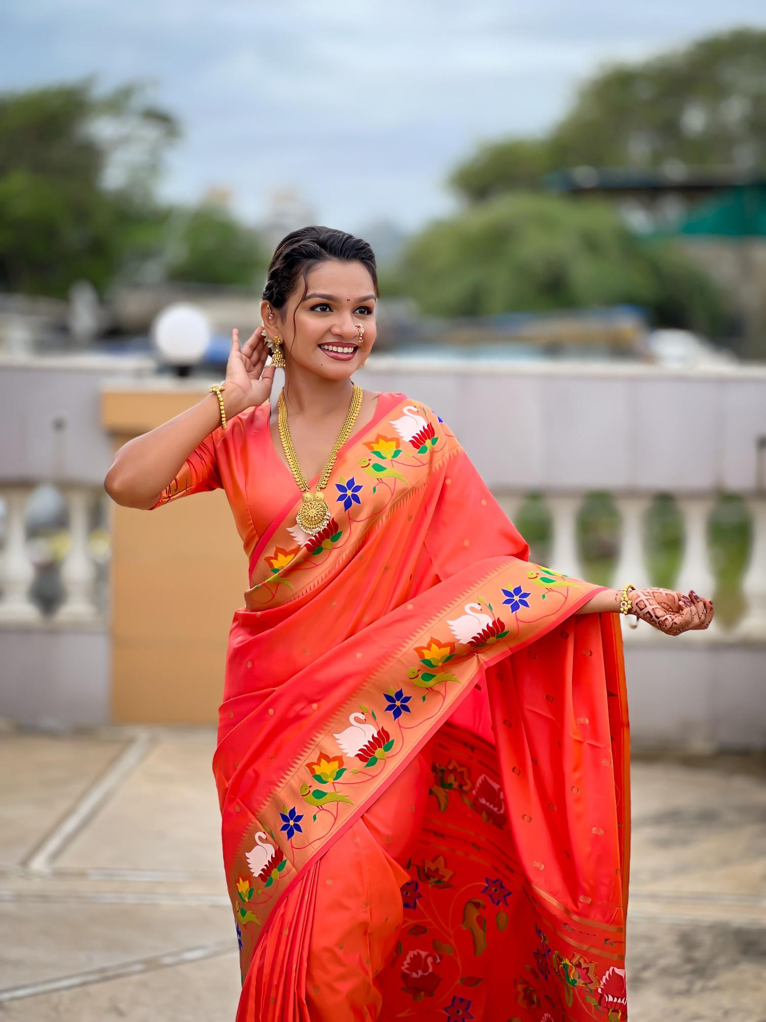 Orange Paithani Silk Saree