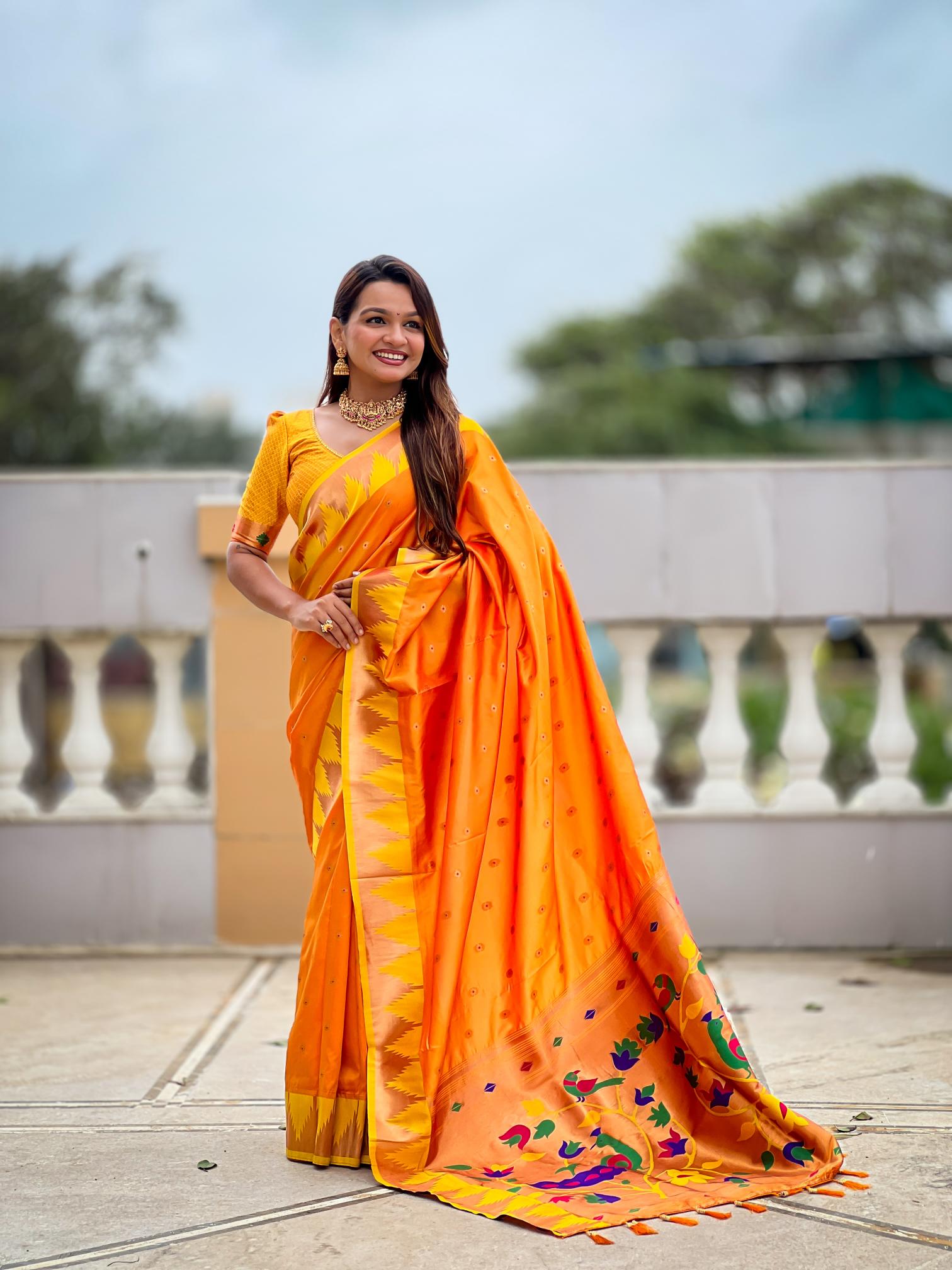 Orange Paithani Silk Saree