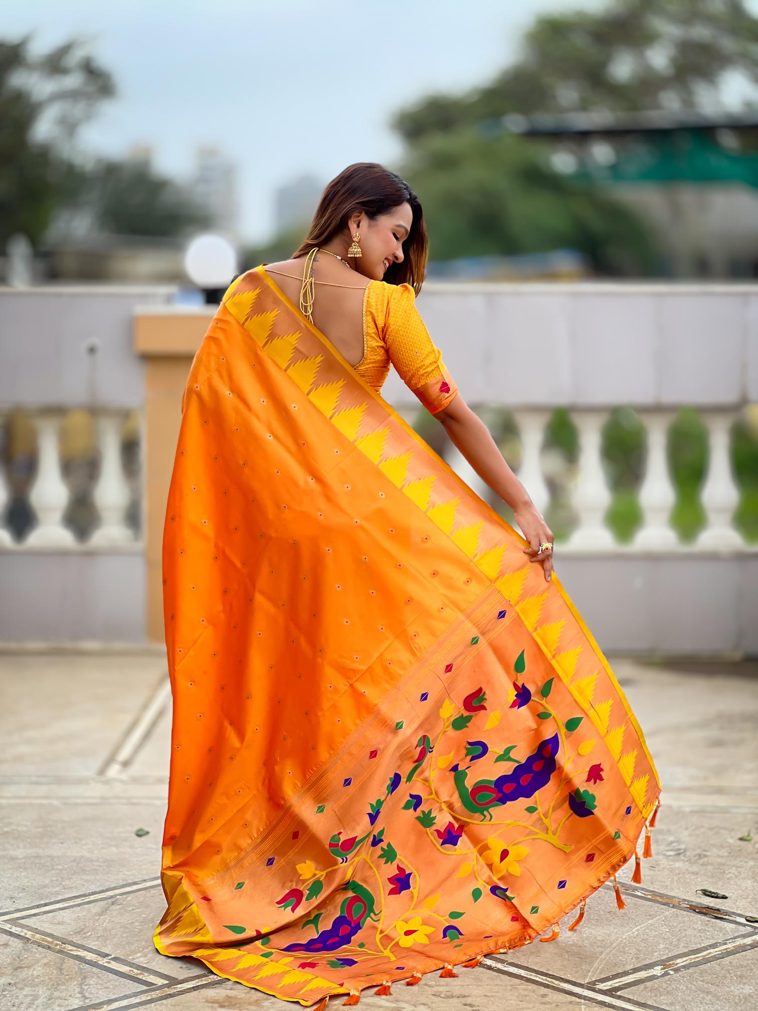 Orange Paithani Silk Saree — alternate view