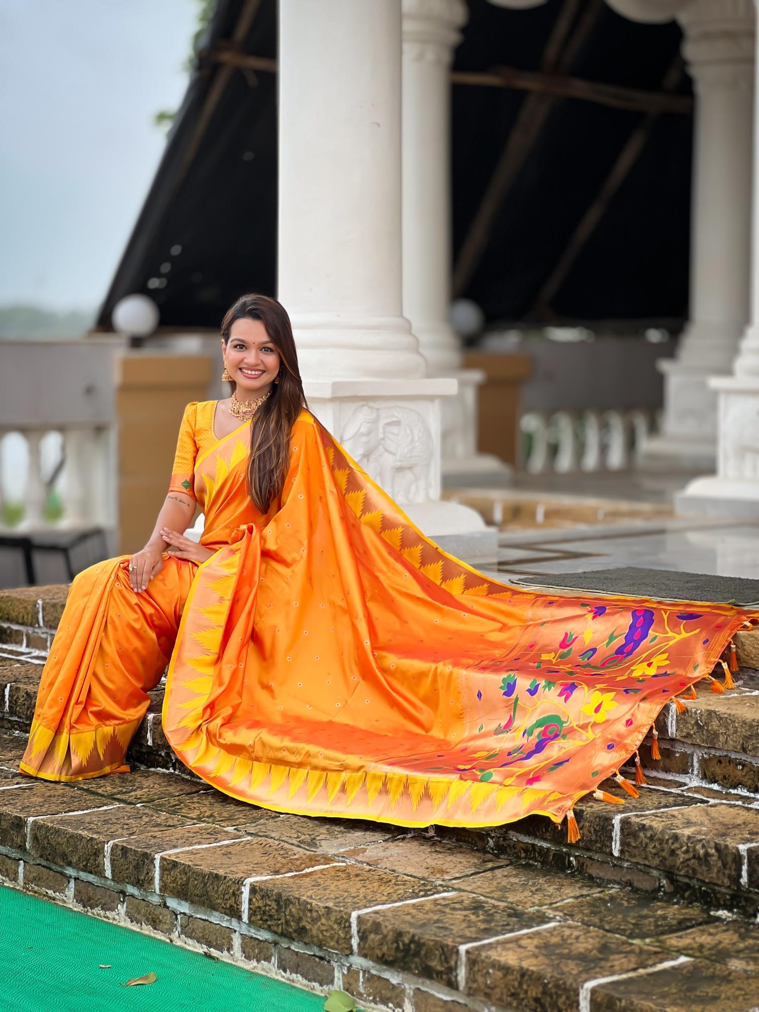 Orange Paithani Silk Saree
