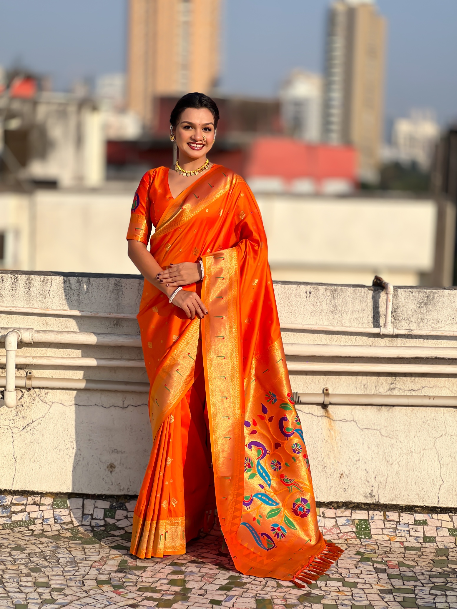 Orange Paithani Silk Woven Designer Saree