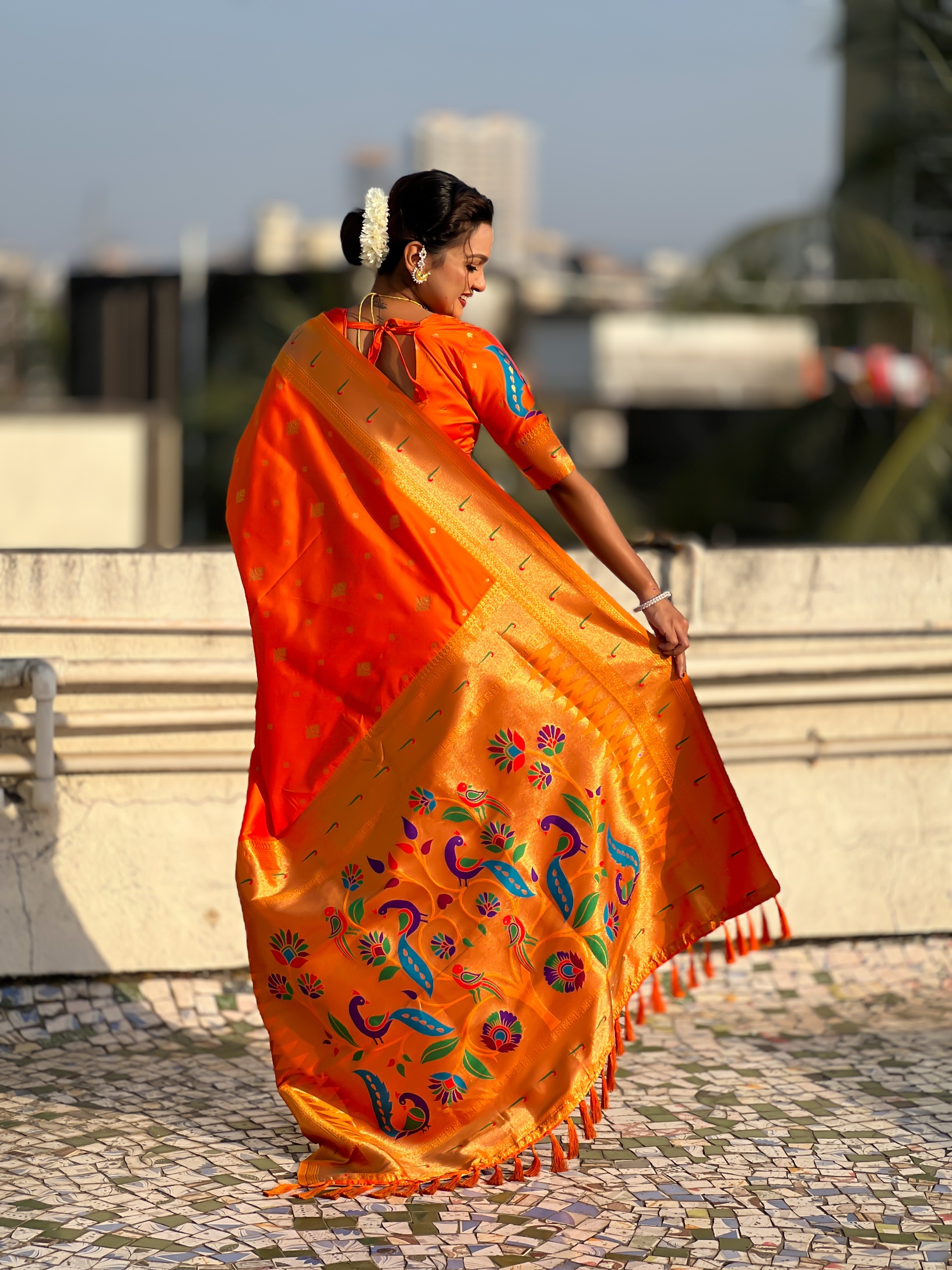 Orange Paithani Silk Woven Designer Saree — alternate view