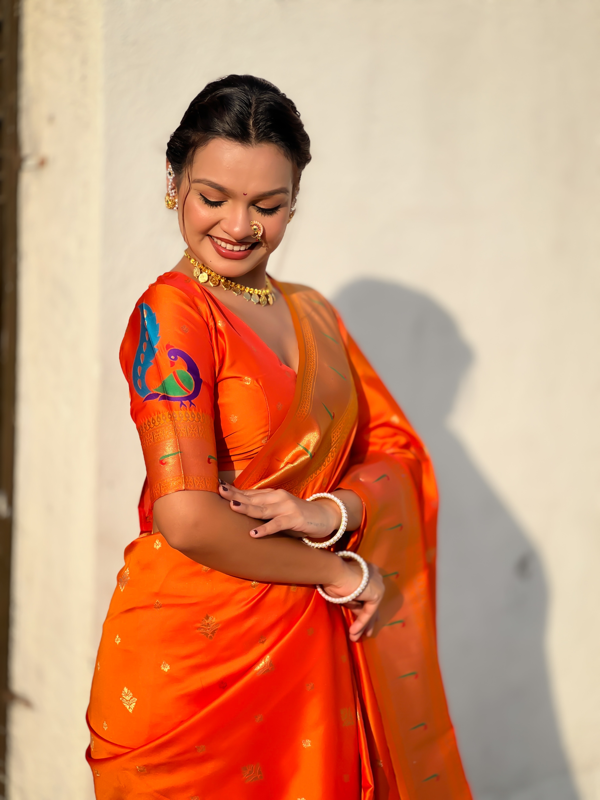 Orange Paithani Silk Woven Designer Saree