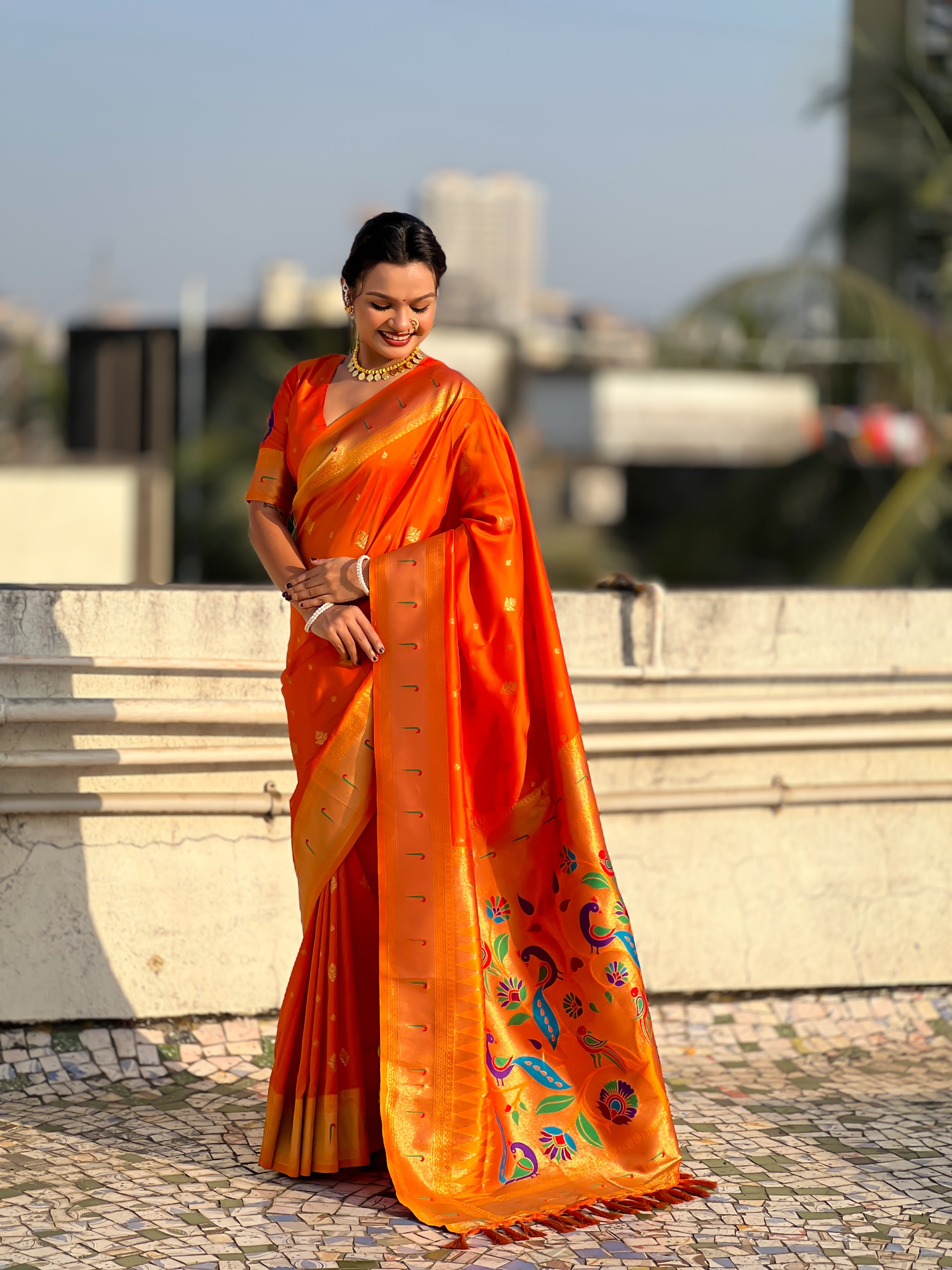 Orange Paithani Silk Woven Designer Saree