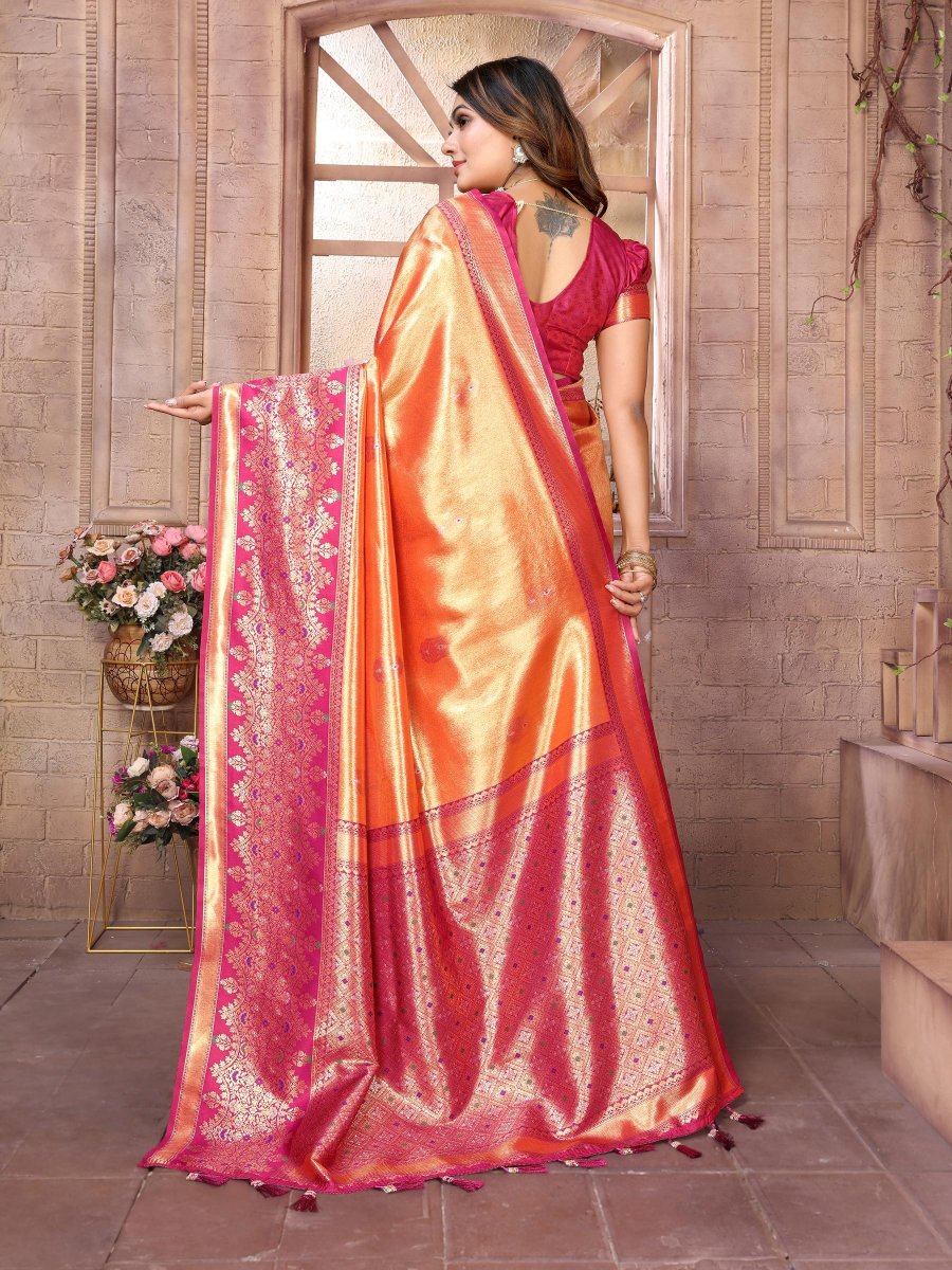 Orange Pink Banarasi Tissue Silk Saree — alternate view