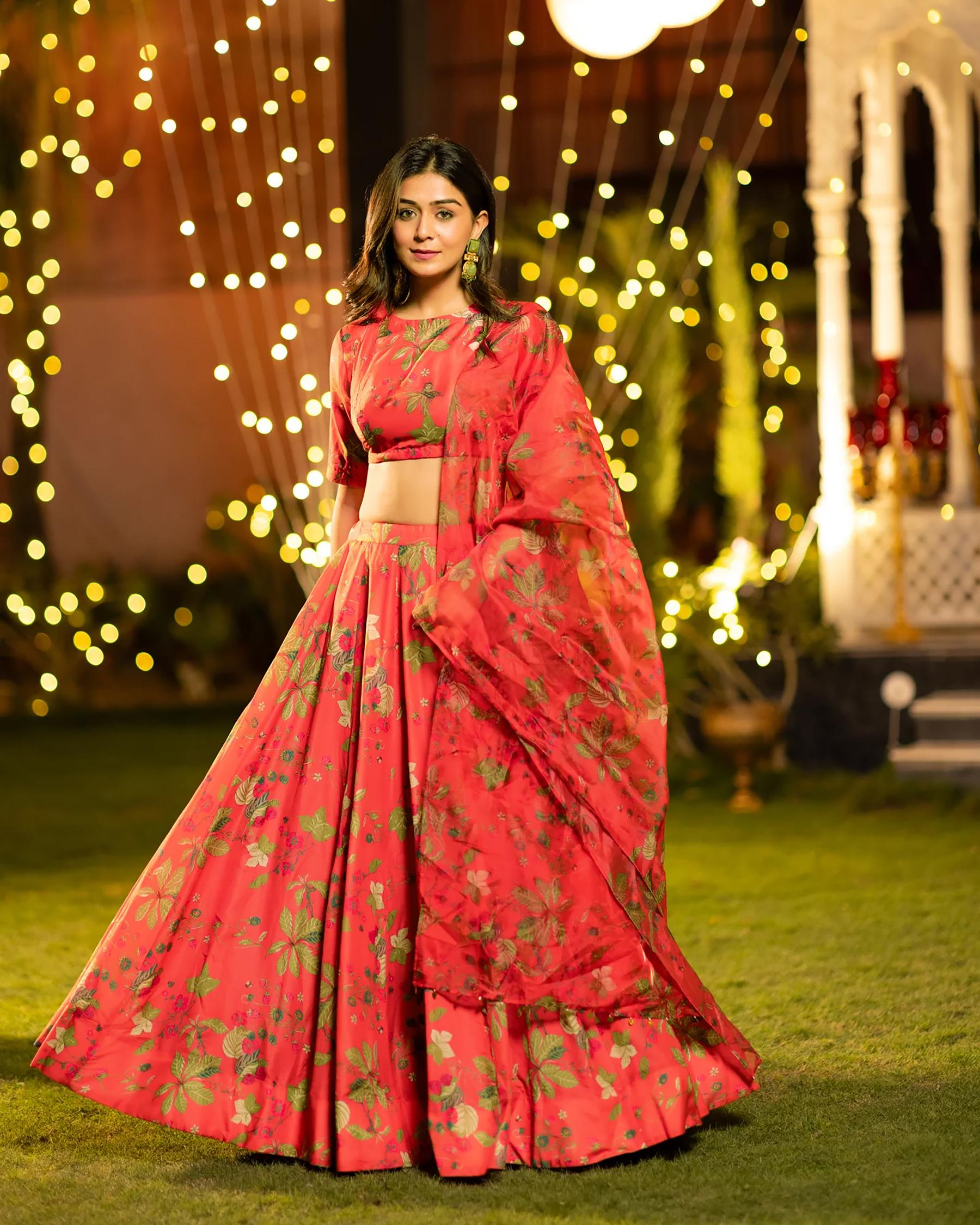 Orange Printed Readymade Lehenga — alternate view
