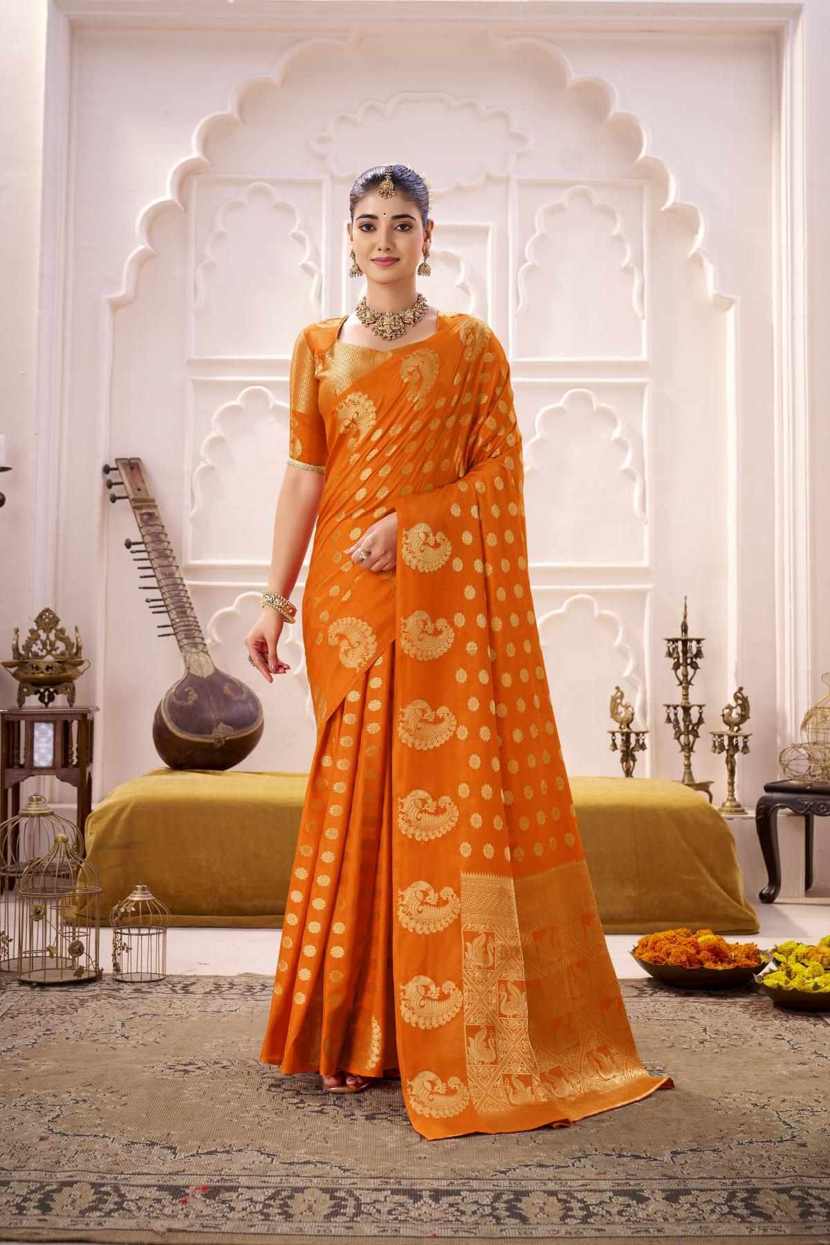 Orange Roop Silk Zari Designer Saree