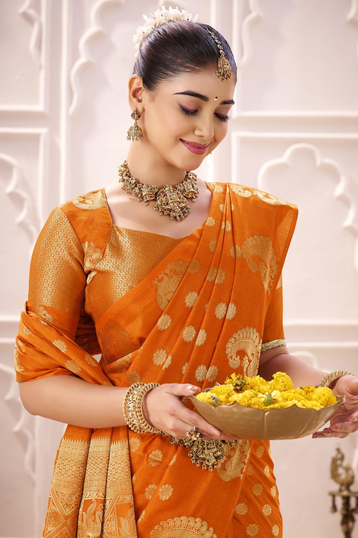 Orange Roop Silk Zari Designer Saree