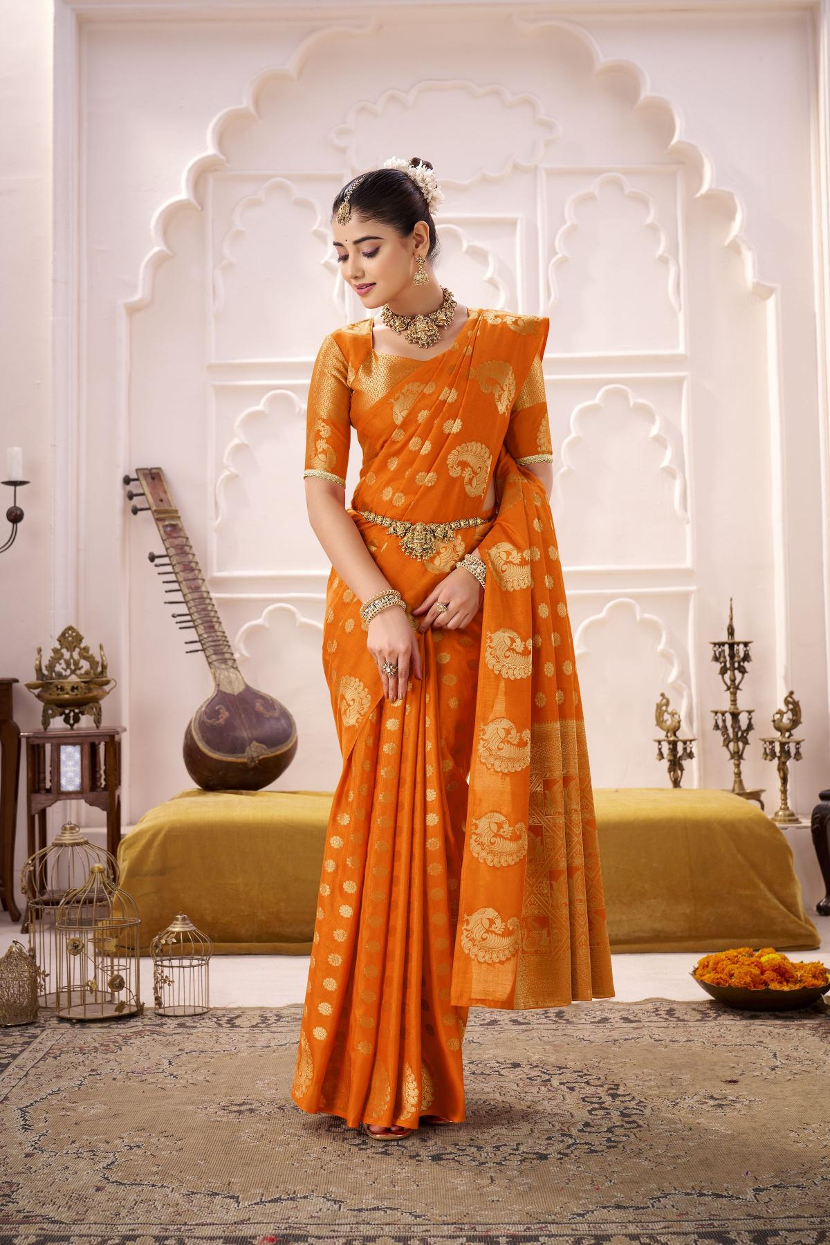 Orange Roop Silk Zari Designer Saree