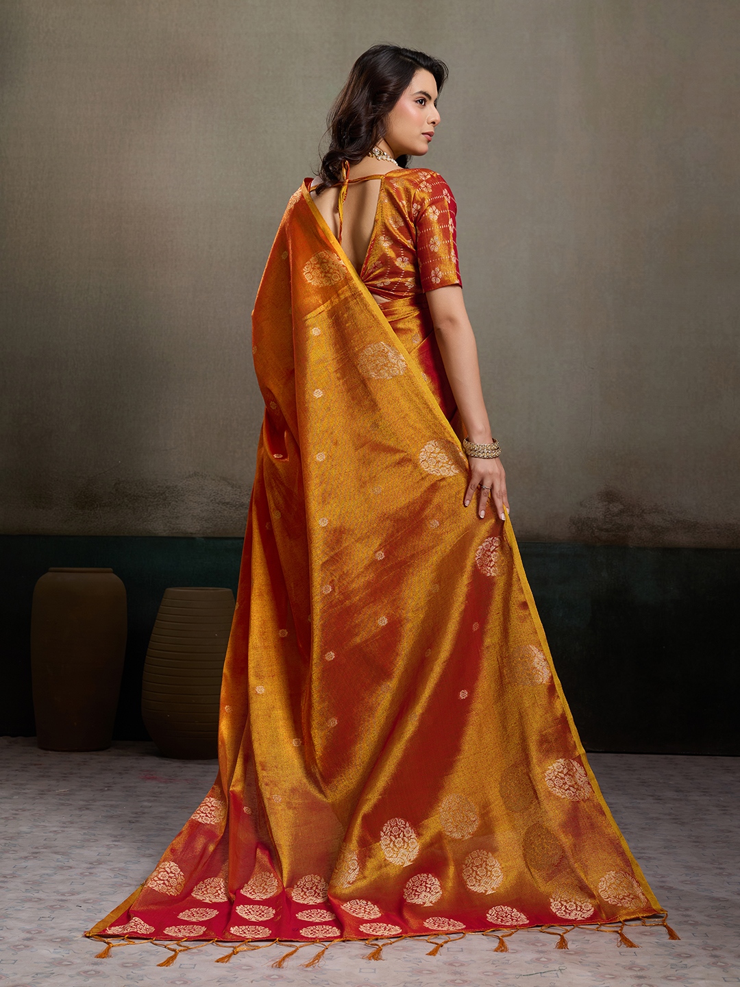 Orange Tissue Silk Woven Designer Saree — alternate view