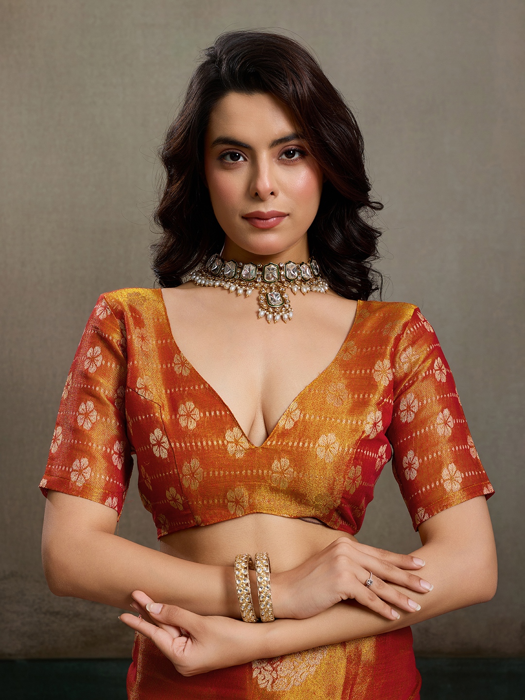 Orange Tissue Silk Woven Designer Saree